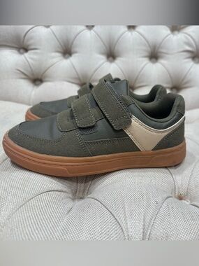 Gymboree Olive Green Velcro Sneakers with Gum Sole and Cream Accent